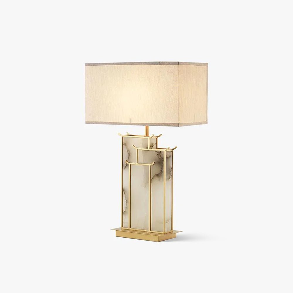 Elegant Rectangular Glass Table Lamp with Alabaster Shade β Modern Bedside or Desk Lamp for Stylish Indoor Lighting 1