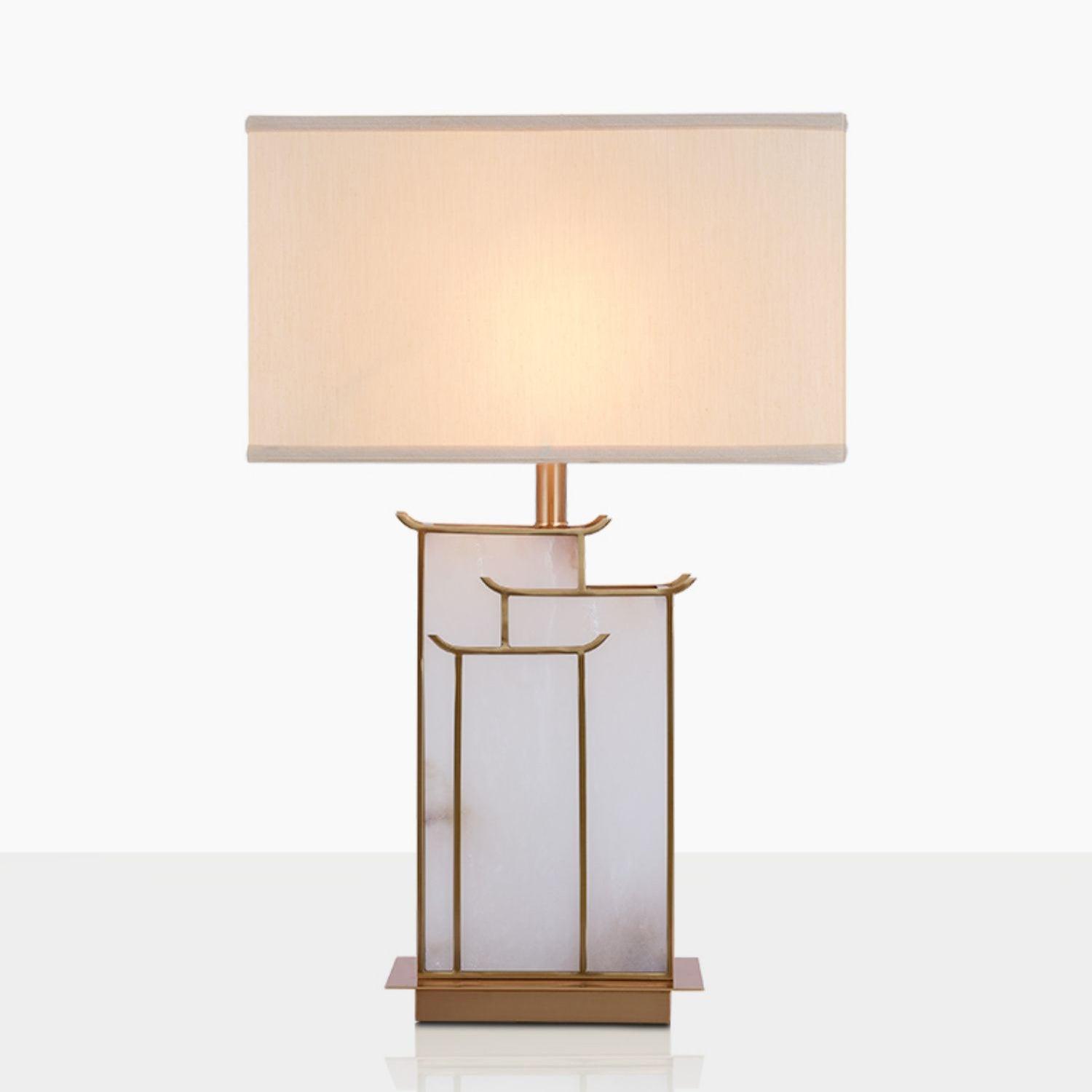 Elegant Rectangular Glass Table Lamp with Alabaster Shade – Modern Bedside or Desk Lamp for Stylish Indoor Lighting 3