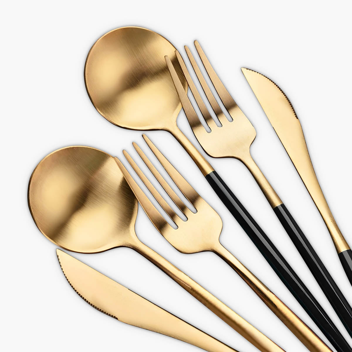 Elegant Stainless Steel Cutlery Set with Gold Finish and Black Handles – Modern Dining Essentials 1
