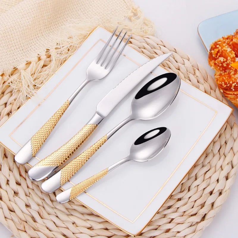 Elegant Stainless Steel Cutlery Set with Textured Grip – Choose 24, 30, 48, or 60 Piece Options for Stylish Dining 0