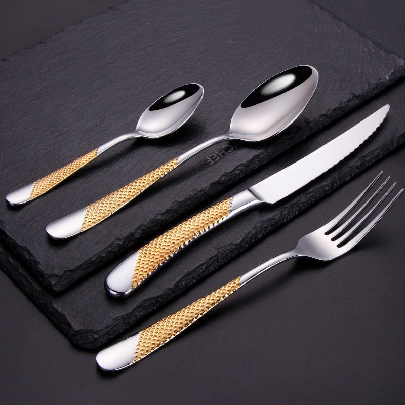 Elegant Stainless Steel Cutlery Set with Textured Grip – Choose 24, 30, 48, or 60 Piece Options for Stylish Dining 2