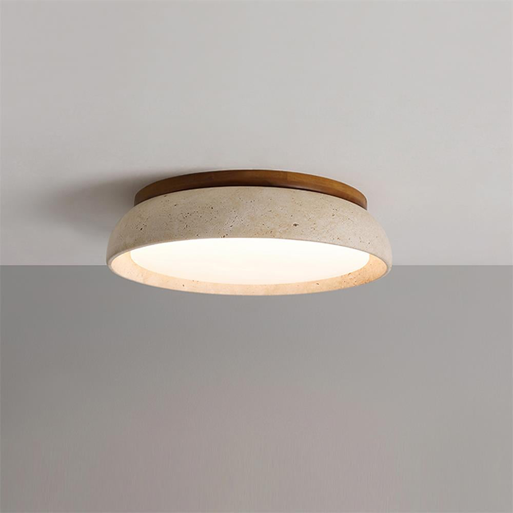 Elegant Travertine LED Ceiling Light Fixture with Wooden Base β Modern Minimalist Design for Indoor Spaces 0