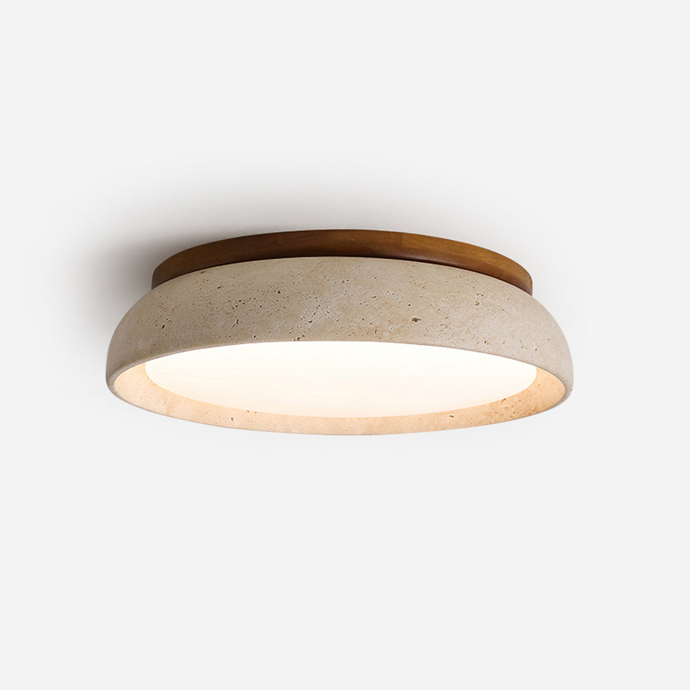 Elegant Travertine LED Ceiling Light Fixture with Wooden Base β Modern Minimalist Design for Indoor Spaces 1