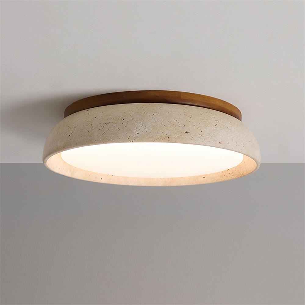Elegant Travertine LED Ceiling Light Fixture with Wooden Base – Modern Minimalist Design for Indoor Spaces 10