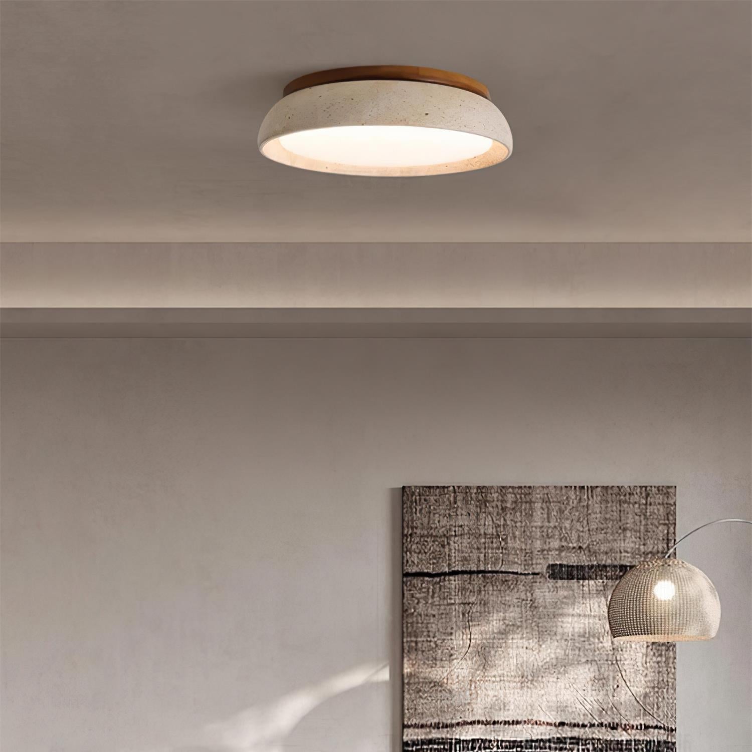 Elegant Travertine LED Ceiling Light Fixture with Wooden Base – Modern Minimalist Design for Indoor Spaces 3