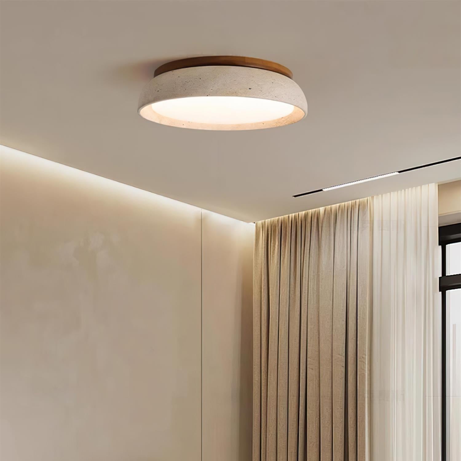 Elegant Travertine LED Ceiling Light Fixture with Wooden Base – Modern Minimalist Design for Indoor Spaces 4