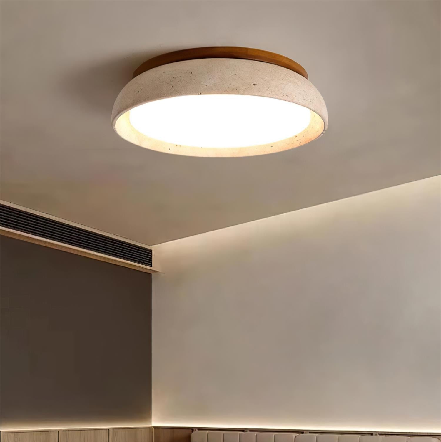 Elegant Travertine LED Ceiling Light Fixture with Wooden Base – Modern Minimalist Design for Indoor Spaces 5