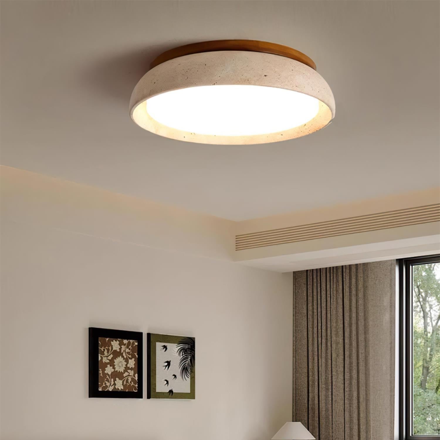 Elegant Travertine LED Ceiling Light Fixture with Wooden Base – Modern Minimalist Design for Indoor Spaces 6