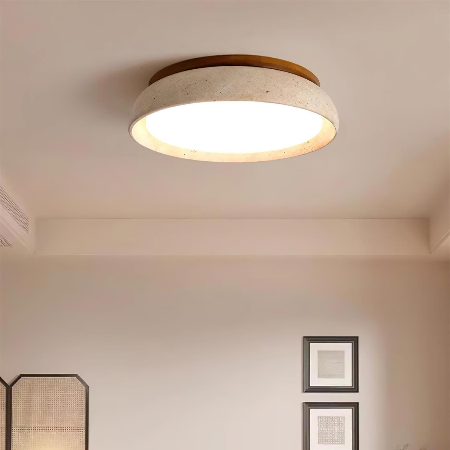 Elegant Travertine LED Ceiling Light Fixture with Wooden Base – Modern Minimalist Design for Indoor Spaces 7