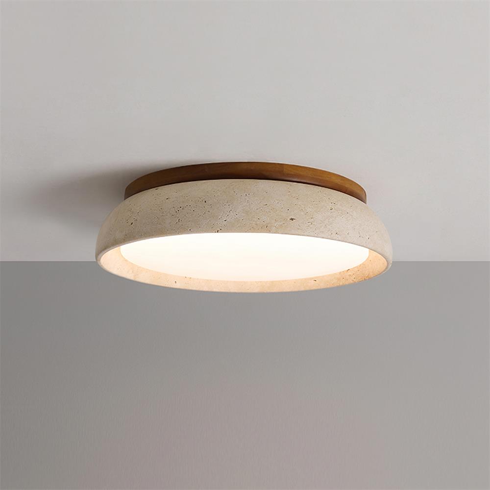 Elegant Travertine LED Ceiling Light Fixture with Wooden Base – Modern Minimalist Design for Indoor Spaces 9