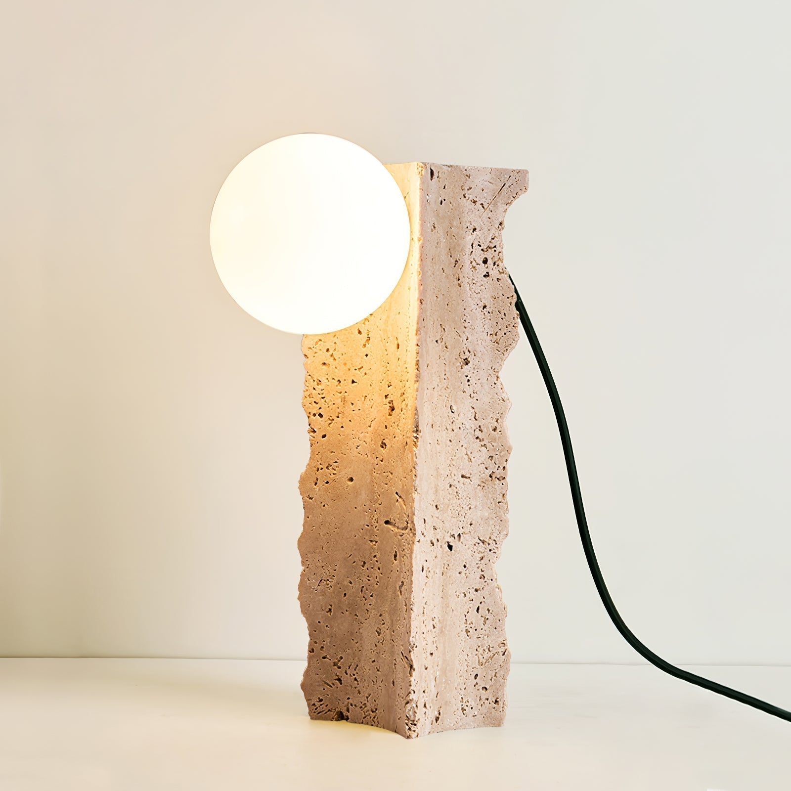 Elegant Yellow Travertine Table Lamp for Indoor Use – LED or Edison Bulb Compatible Bedside or Desk Lamp 2