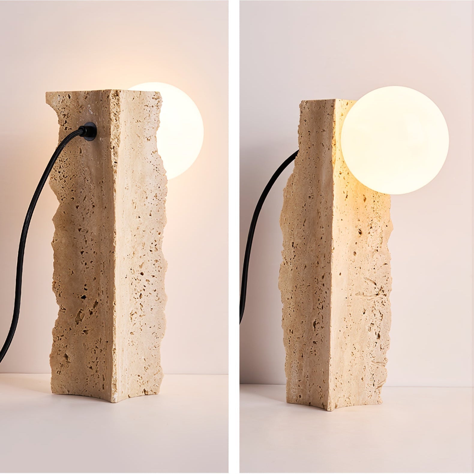 Elegant Yellow Travertine Table Lamp for Indoor Use – LED or Edison Bulb Compatible Bedside or Desk Lamp 8