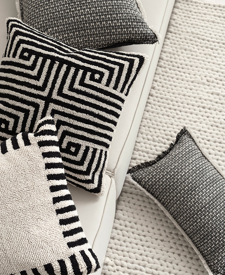 Emma Tufted Cushion Cover 100% Cotton, Modern Black and Beige Stripe, 50x50 cm β Stylish Sofa and Couch Cushion Cover 2