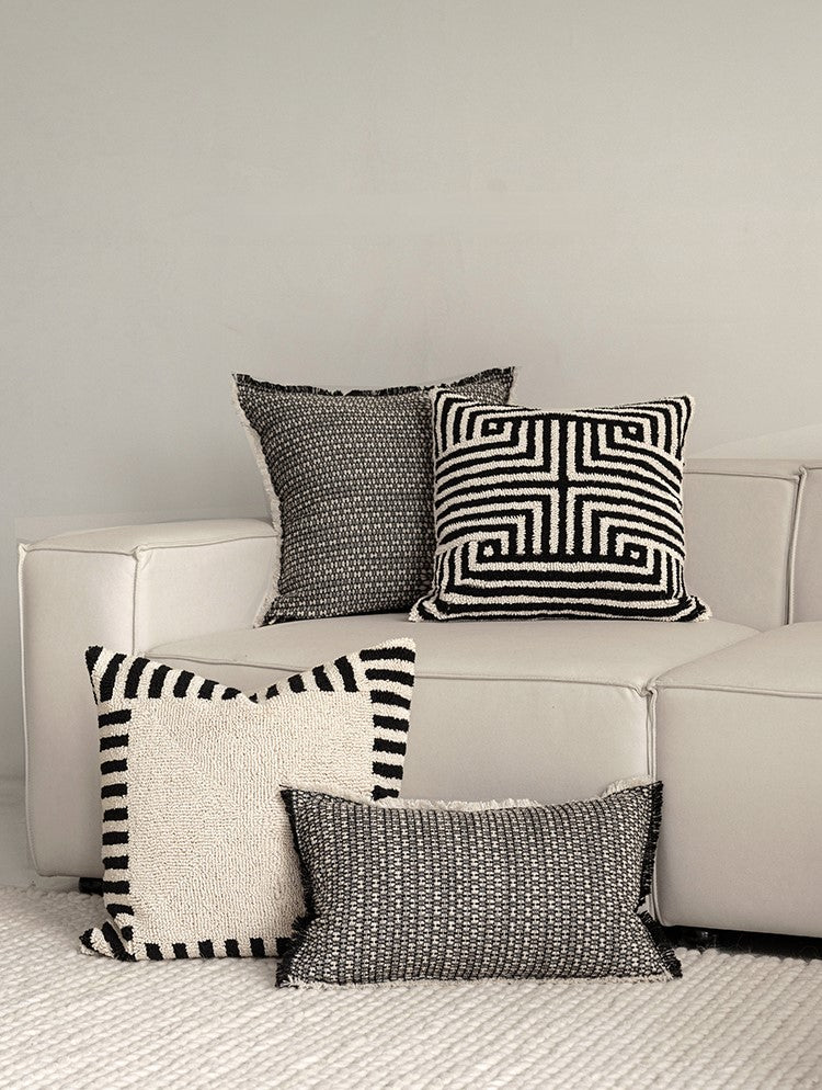 Emma Tufted Cushion Cover 100% Cotton, Modern Black and Beige Stripe, 50x50 cm β Stylish Sofa and Couch Cushion Cover 3