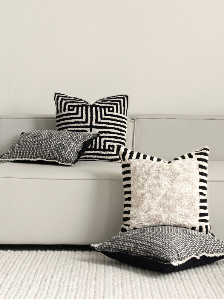 Emma Tufted Cushion Cover 100% Cotton, Modern Black and Beige Stripe, 50x50 cm β Stylish Sofa and Couch Cushion Cover 4