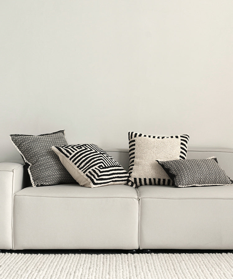 Emma Tufted Cushion Cover 100% Cotton, Modern Black and Beige Stripe, 50x50 cm β Stylish Sofa and Couch Cushion Cover 5