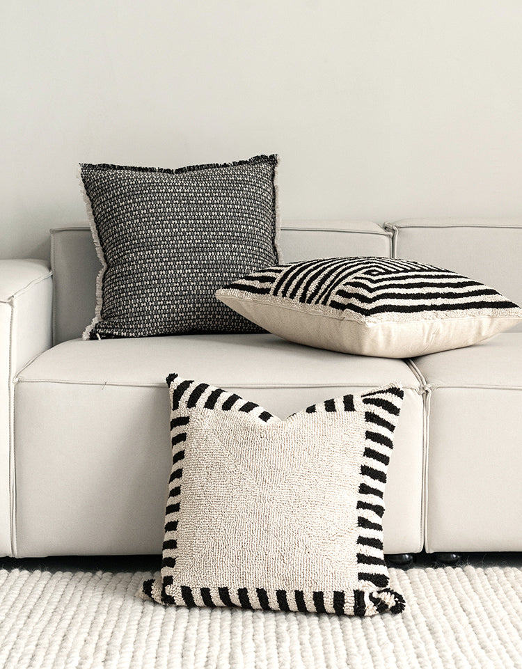 Emma Tufted Cushion Cover 100% Cotton, Modern Black and Beige Stripe, 50x50 cm β Stylish Sofa and Couch Cushion Cover 6