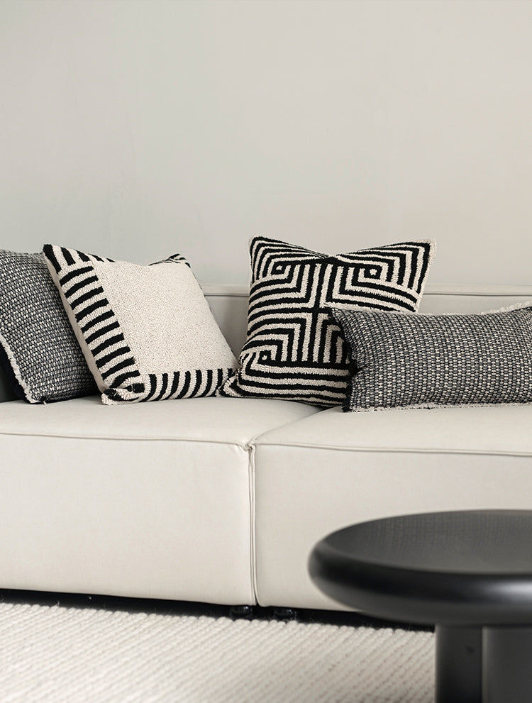 Emma Tufted Cushion Cover 100% Cotton, Modern Black and Beige Stripe, 50x50 cm β Stylish Sofa and Couch Cushion Cover 7