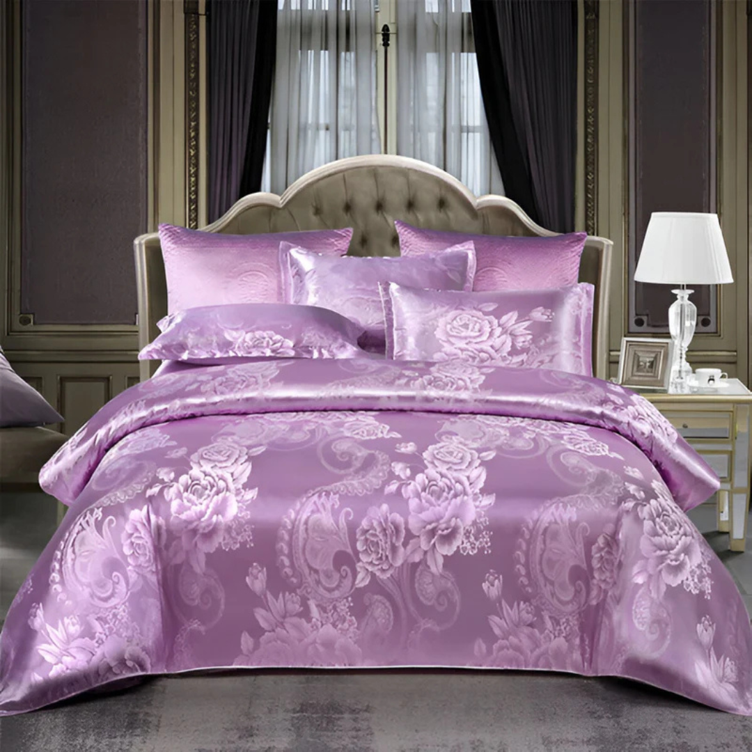 Floral Print Satin Duvet Cover Set with Pillowcases – Soft and Breathable Bedding 7
