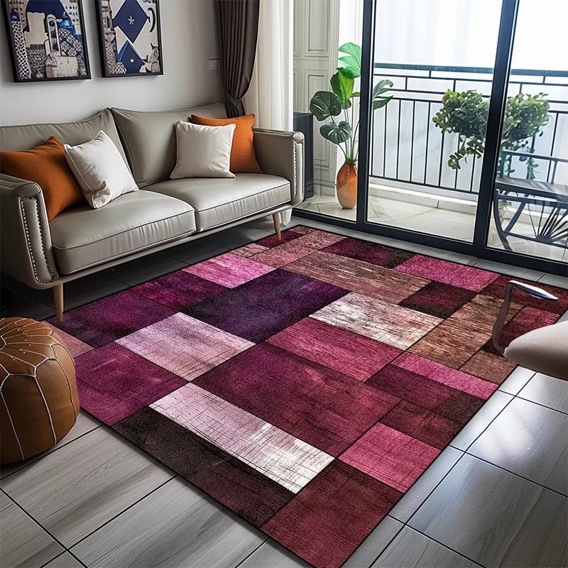 Geometric Carpet with Non-Slip Backing and Versatile Placement