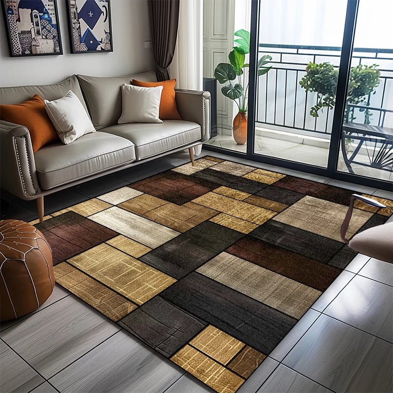 Geometric Carpet with Non-Slip Backing and Versatile Placement
