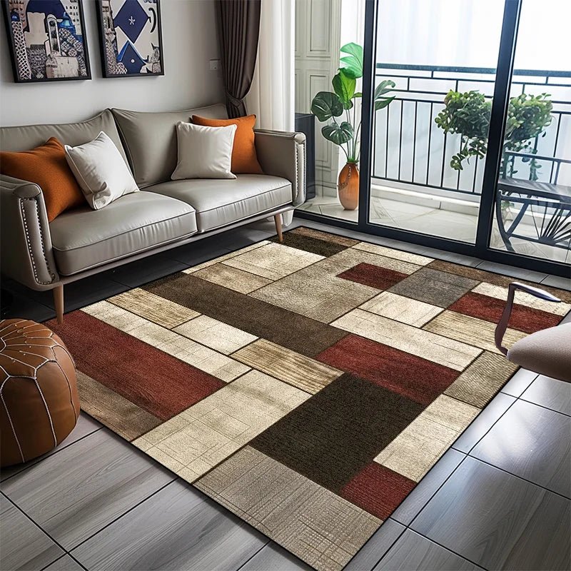 Geometric Carpet with Non-Slip Backing and Versatile Placement