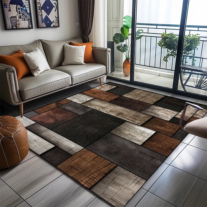 Geometric Carpet with Non-Slip Backing and Versatile Placement