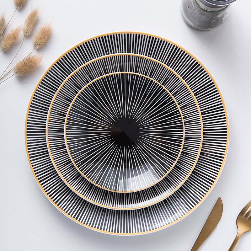 Geometric Pattern Ceramic Plates with Gold Rim – Elegant Round Ceramic Dinnerware Available in 6, 8, and 10 Inches 4