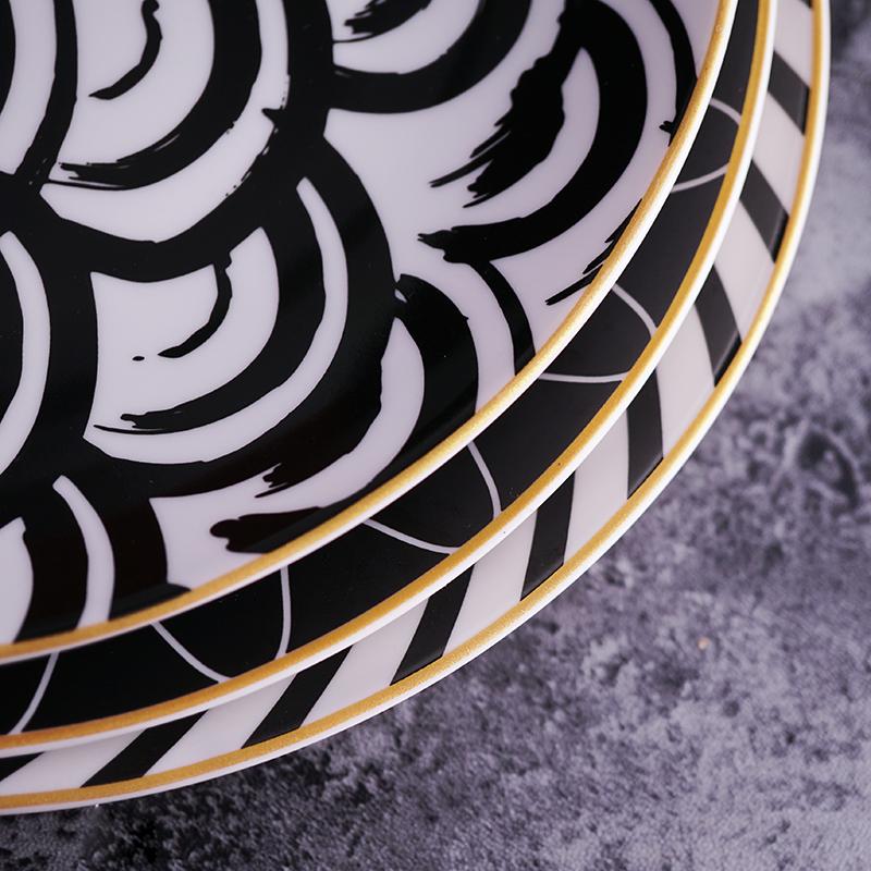 Geometric Pattern Ceramic Plates with Gold Rim – Elegant Round Ceramic Dinnerware Available in 6, 8, and 10 Inches 6