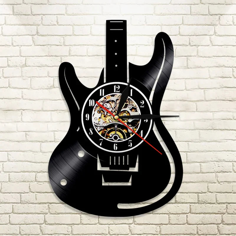 Guitar Vinyl Wall Clock with LED Options β Unique Music-Inspired Design for Music Lovers, Durable and Stylish