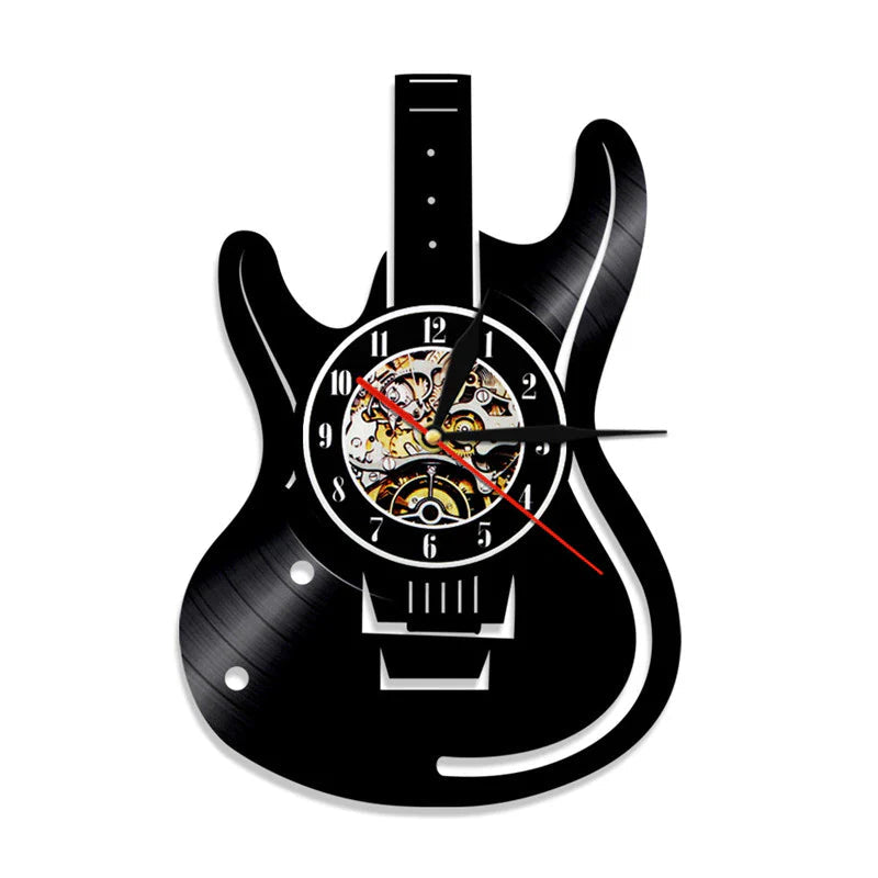 Guitar Vinyl Wall Clock with LED Options β Unique Music-Inspired Design for Music Lovers, Durable and Stylish