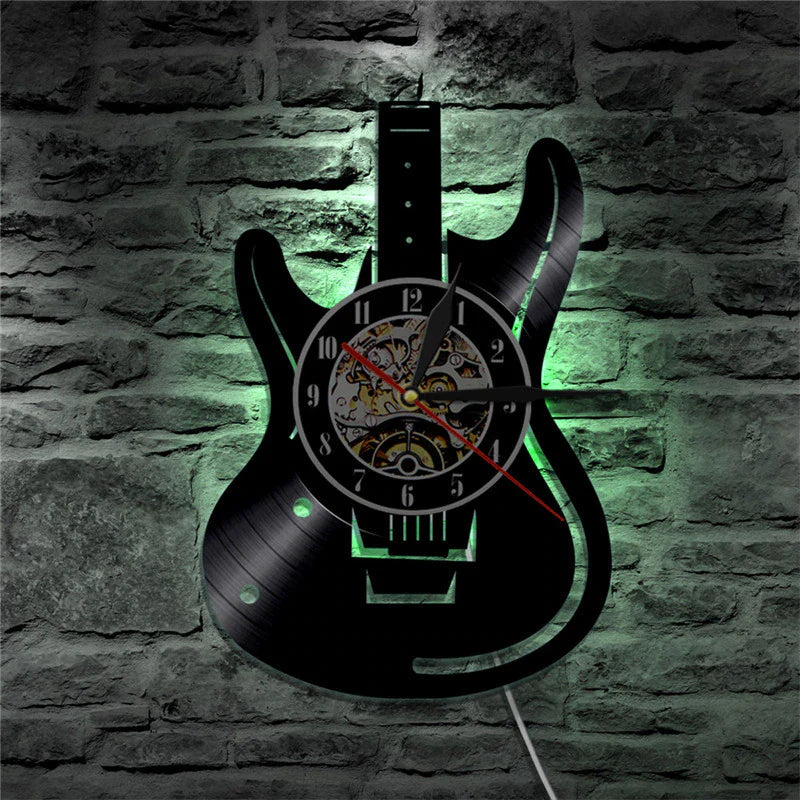 Guitar Vinyl Wall Clock with LED Options – Unique Music-Inspired Design for Music Lovers, Durable and Stylish 2