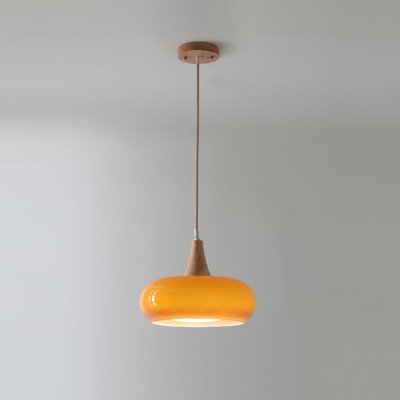Hailie Pendant Lamp with Glass Shade and Wooden Accents – Modern Ceiling Light for Indoor Use 0