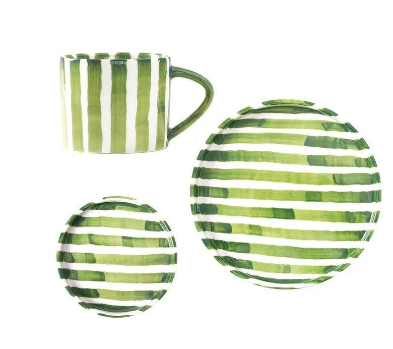Hand-Painted Coffee Mug Set with Dessert Plate – Charming Stripes and Camellia Motifs, Durable Ceramic, Perfect for Coffee and Tea 9