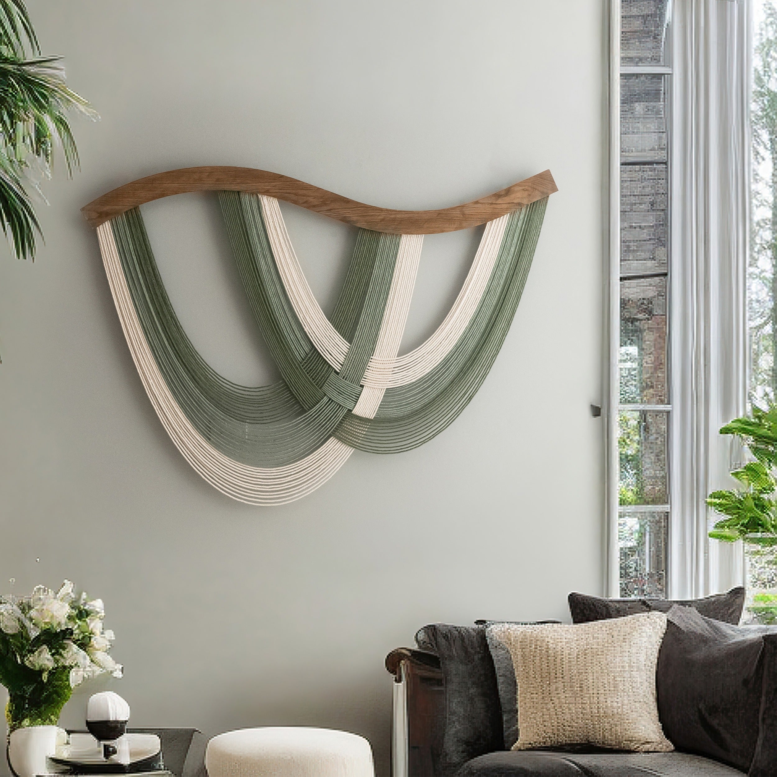 Handcrafted Cotton Macrame Wall Hanging for Boho Wall Art Decor β Large Natural Wood Accent for Living Room 7