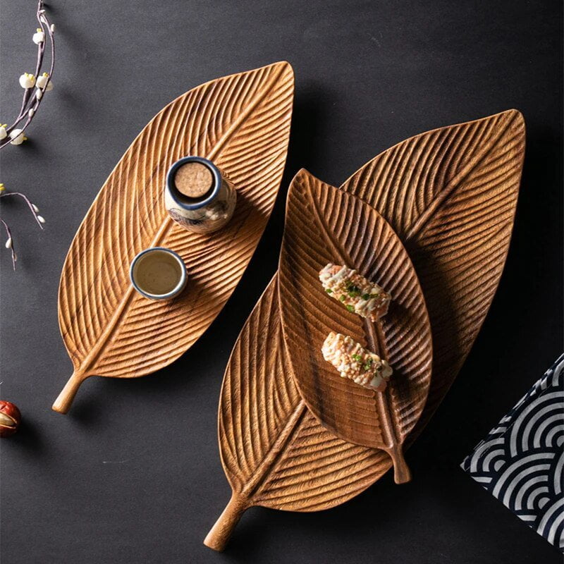 Handcrafted Wooden Serving Plate - Unique Black Walnut Leaf Platter for Elegant Dining and Decor 1