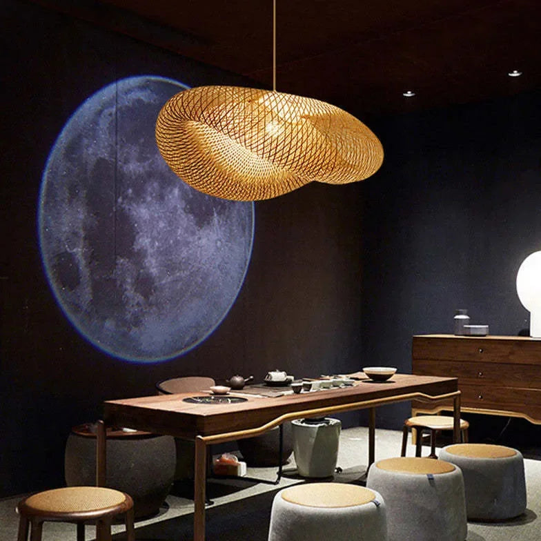 Handmade Bamboo Pendant Lamp β Eco-Friendly Kitchen Pendant Lighting for Dining Room, Warm Light, Adjustable Chain 0