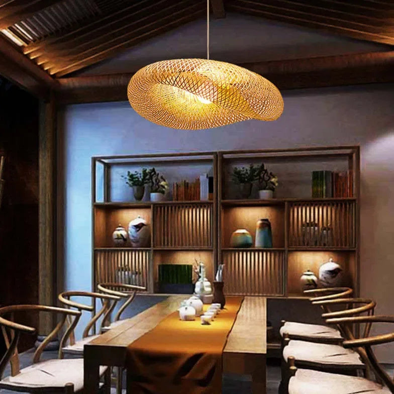 Handmade Bamboo Pendant Lamp β Eco-Friendly Kitchen Pendant Lighting for Dining Room, Warm Light, Adjustable Chain 1