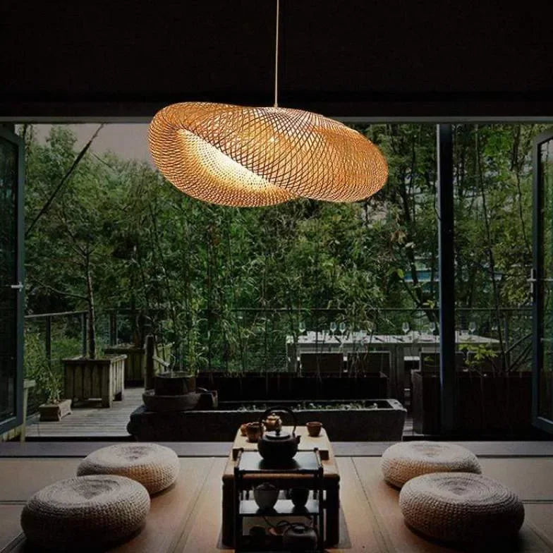 Handmade Bamboo Pendant Lamp – Eco-Friendly Kitchen Pendant Lighting for Dining Room, Warm Light, Adjustable Chain 2