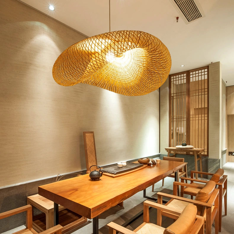 Handmade Bamboo Pendant Lamp – Eco-Friendly Kitchen Pendant Lighting for Dining Room, Warm Light, Adjustable Chain 4
