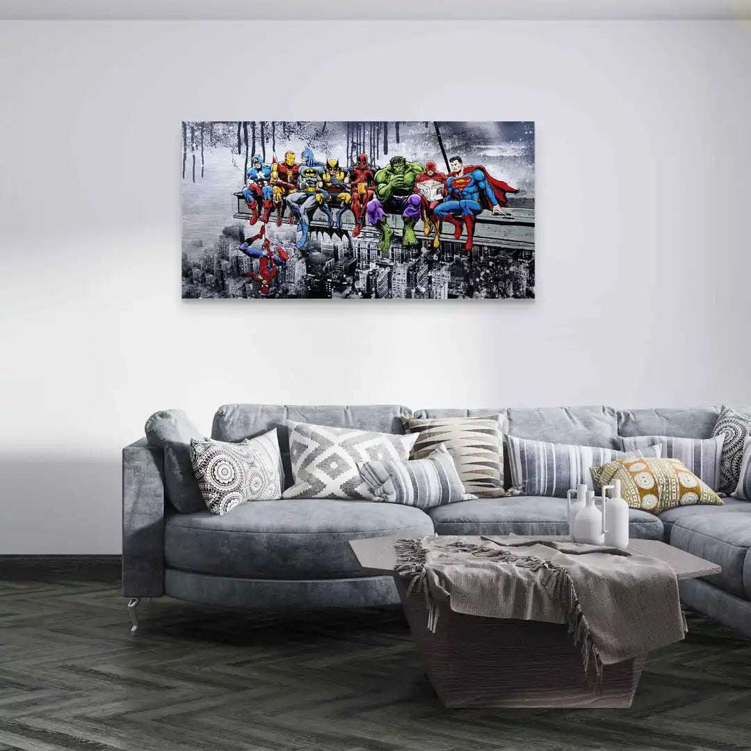 Heroes on Beam Fine Art Print – Superheroes Artwork with Exceptional Quality and Detail, Gallery Hanging Included 3