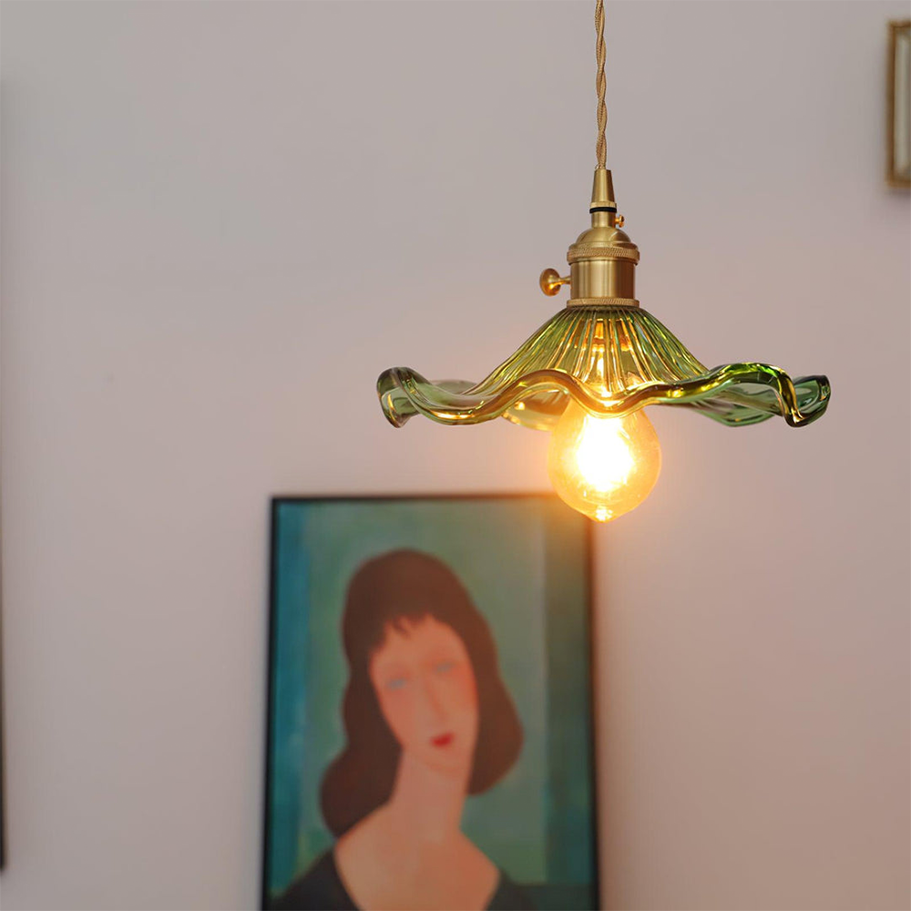 Hibiscus Flower Glass Pendant Light – Adjustable Brass Hanging Light for Kitchen and Home Décor 2