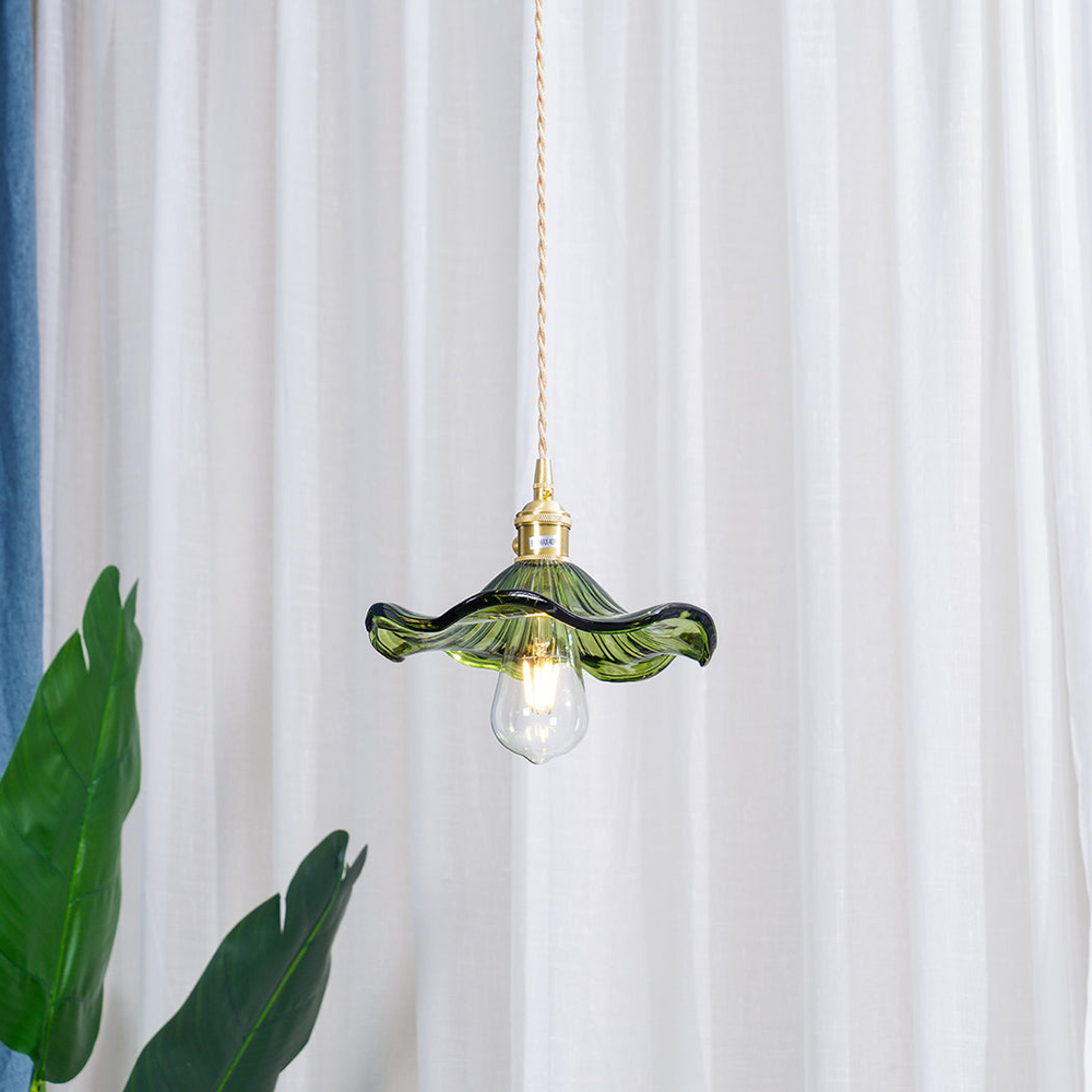 Hibiscus Flower Glass Pendant Light – Adjustable Brass Hanging Light for Kitchen and Home Décor 3