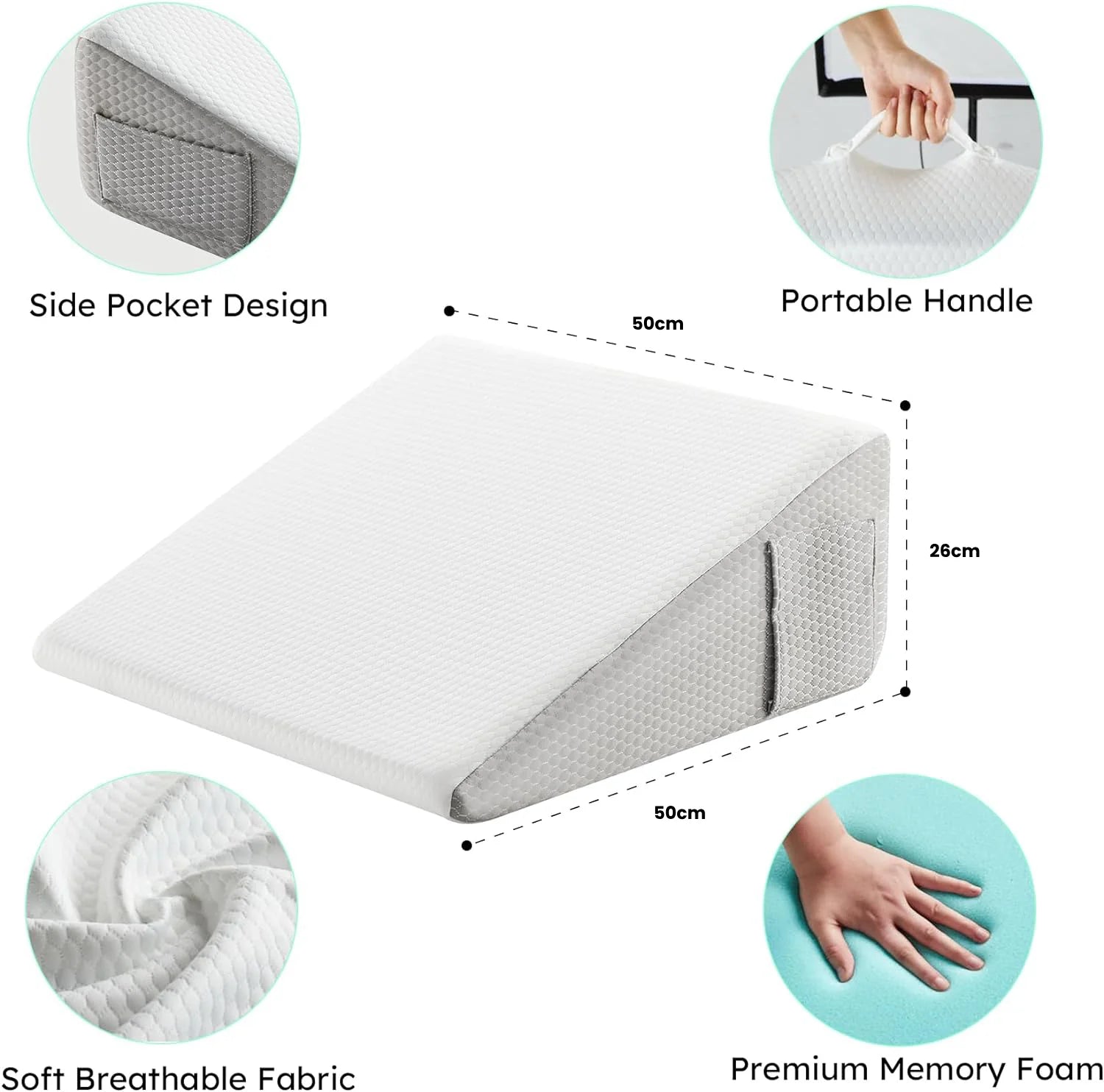 Inclined Wedge Support Pillow for Back Pain Relief – Cooling Gel Memory Foam with Removable Cover and Built-in Storage Pockets 4