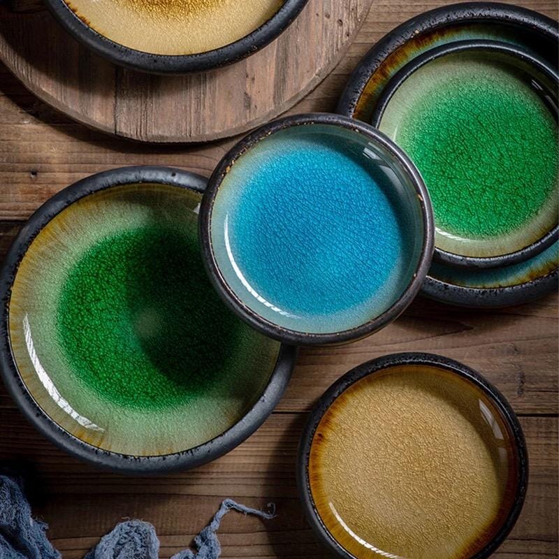 Japanese Glaze Ceramic Plates - Durable Porcelain Dinnerware Set for Elegant Dining, Microwave and Dishwasher Safe 5