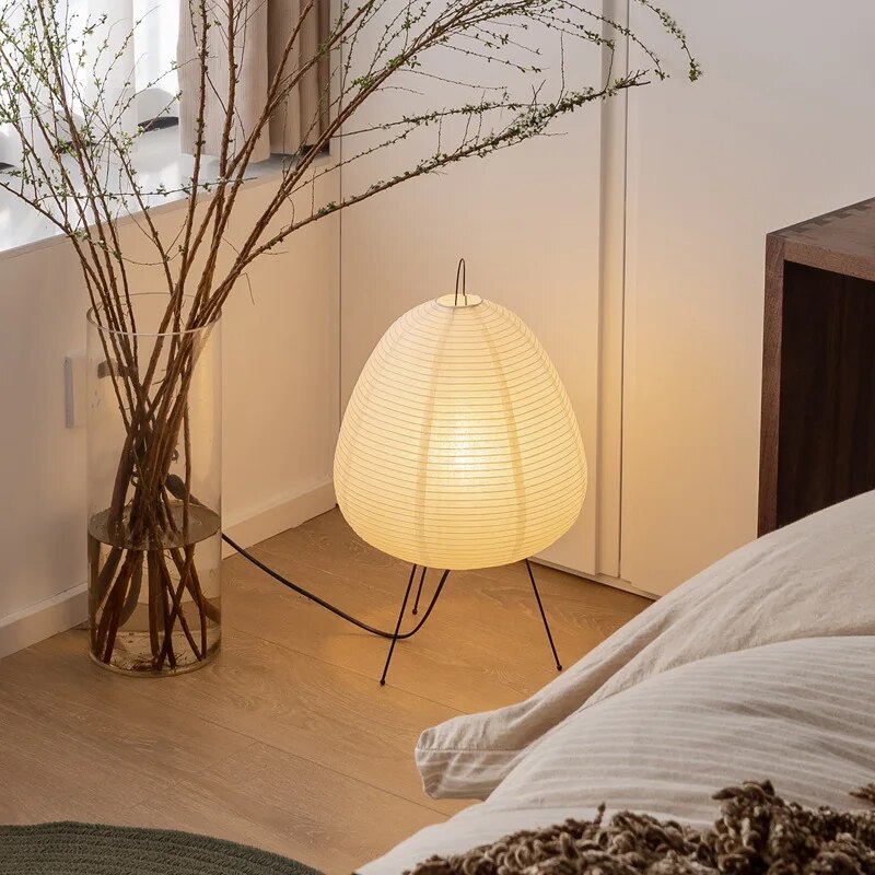 Japanese Rice Paper LED Table Lamp – Artistic Design for Bedroom and Living Room Decor 4
