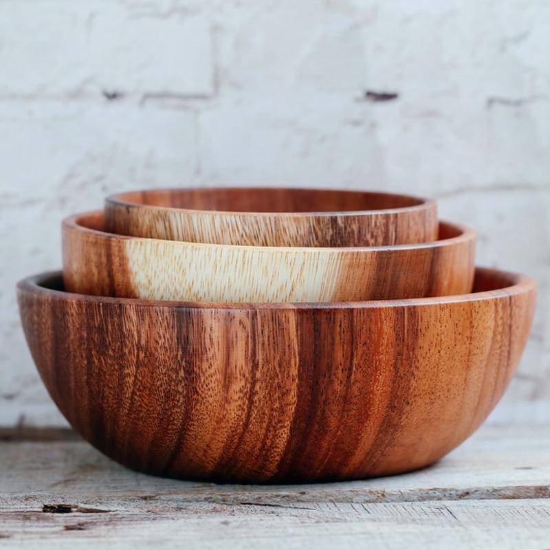 Large Acacia Wood Serving Bowl – Unique Design for Serving Fruits, Vegetables, and Beverages, 12 Inch Diameter 0