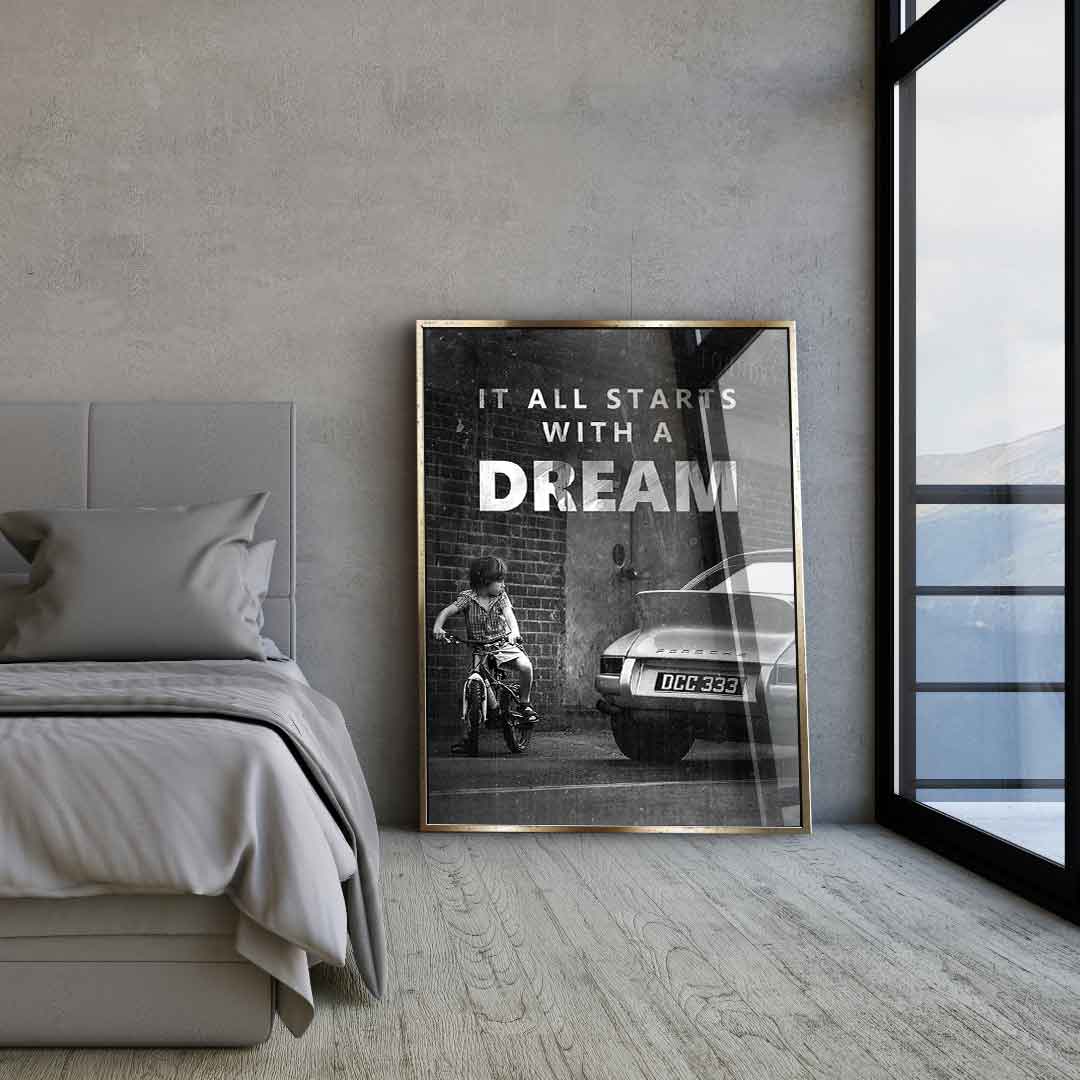 Large Framed Wall Art - 'It All Starts with a Dream' Acrylic Glass Decor, Ready to Hang, Handmade in Germany 1