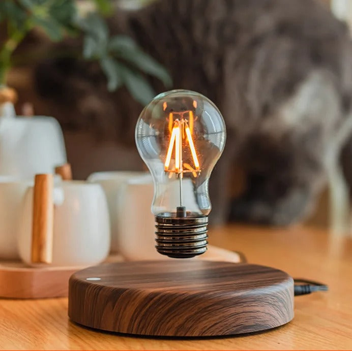 Levitating Tesla Bulb with Wooden Base – Magnetic Suspension LED Lamp, Energy-Efficient 360-Degree Rotation 0