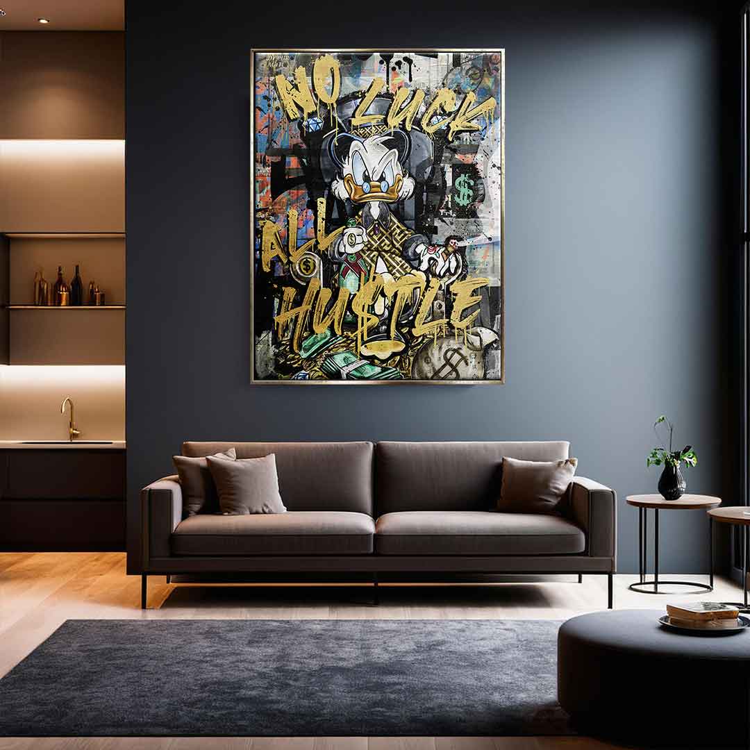 Limited Edition Canvas Wall Art - All Hustle Duck with Gold Accents, Eco-Friendly and UV-Resistant, Handmade in Germany 1